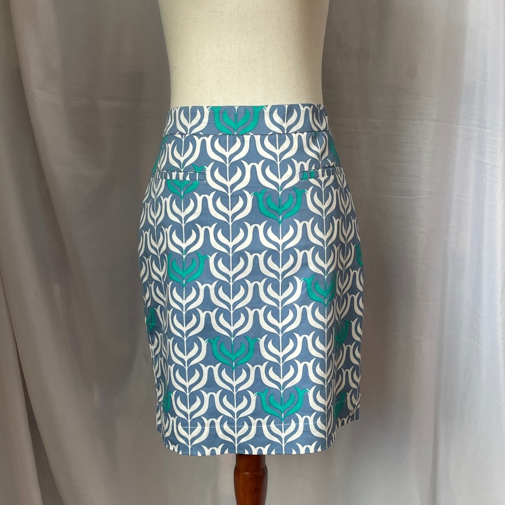 Hatley Teal, White & Blue Geometric Midi Skirt